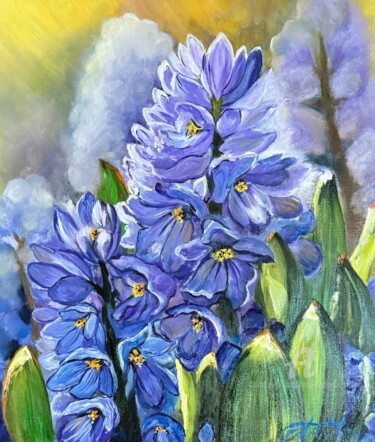 Pittura intitolato "Hyacinths flowers" da Anna Pavlovich-Naneva, Opera d'arte originale, Olio Montato su Telaio per barella…