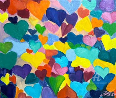 Painting titled "Heart shapes." by Anna Pavlovich-Naneva, Original Artwork, Oil Mounted on Wood Stretcher frame