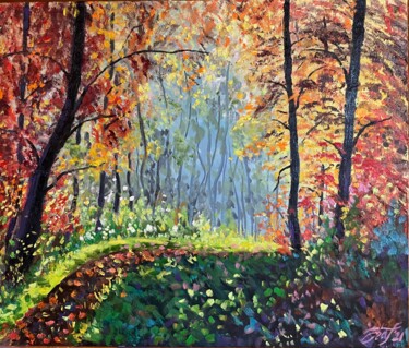 Path in a forest Peinture intitulée "Path in a forest" par Anna Pavlovich, Œuvre d'art originale, Huile