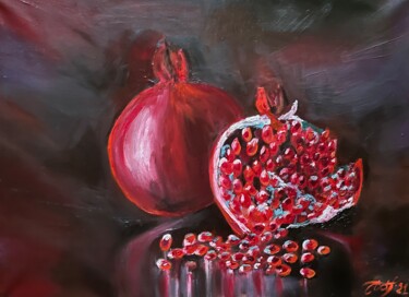 Still life with garnets Peinture intitulée "Still life with gar…" par Anna Pavlovich, Œuvre d'art originale, Huile