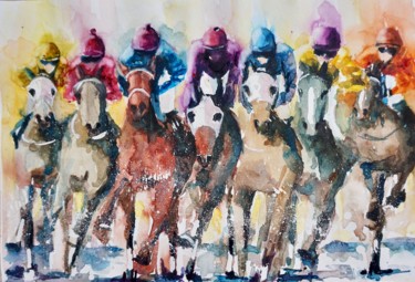 Pittura intitolato "Horseracing ‘Nip an…" da Anna Pawlyszyn, Opera d'arte originale, Acquarello