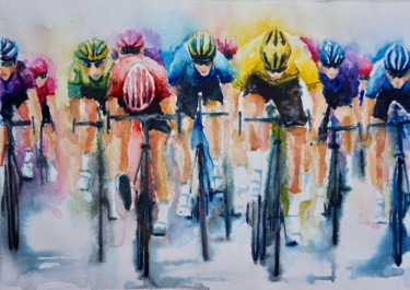 Painting titled "Cycle race ‘Enduran…" by Anna Pawlyszyn, Original Artwork, Watercolor