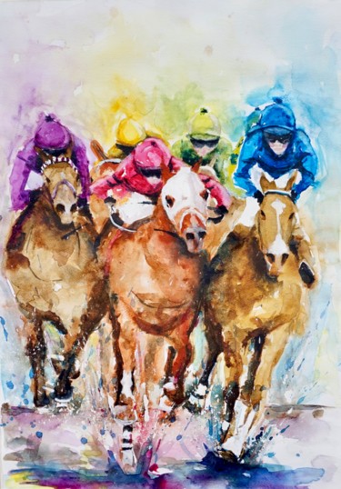 Painting titled "Jockeying for posit…" by Anna Pawlyszyn, Original Artwork, Watercolor