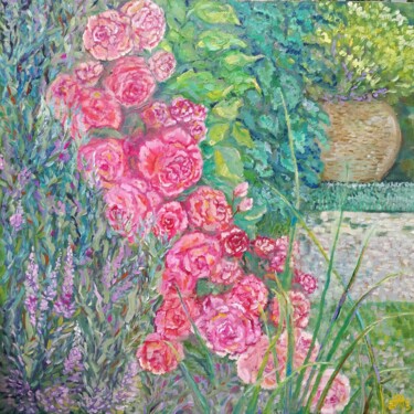 Painting titled "Roses in the garden" by Anna Petrenko, Original Artwork, Oil