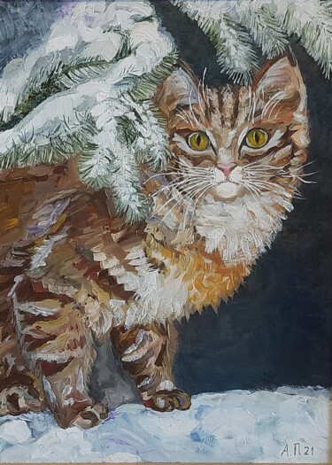 Pittura intitolato "Cat" da Anna Petrenko, Opera d'arte originale, Olio