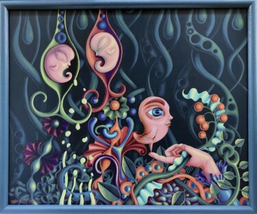 Painting titled "Dziewczyna i ludzki…" by Anna Pikos, Original Artwork, Acrylic Mounted on Wood Panel