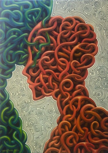 Картина под названием "Wnikliwe rozmowy" - Anna Pikos, Подлинное произведение искусства, Масло Установлен на Деревянная рама…