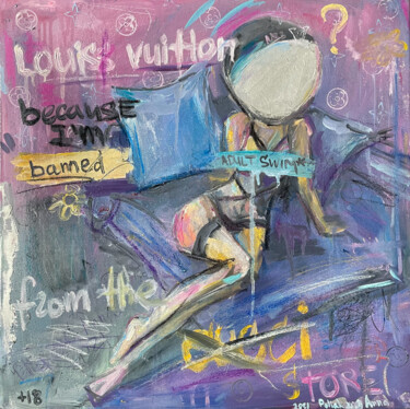 Painting titled "Adult swim" by Anna Polani, Original Artwork, Oil Mounted on Wood Stretcher frame