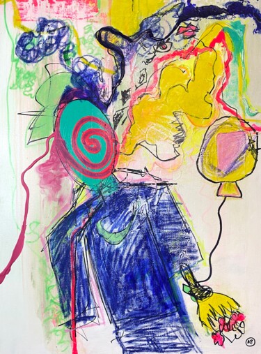 Malarstwo zatytułowany „Man and balloons, b…” autorstwa Anna Prykhodko, Oryginalna praca, Akryl