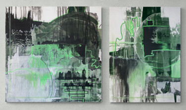 Pittura intitolato "green abstract plan…" da Anna Prykhodko, Opera d'arte originale, Acrilico