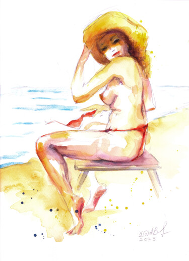 Malerei mit dem Titel "CITY GIRL #3" von Anna Bloomfield-Ravliuc, Original-Kunstwerk, Aquarell