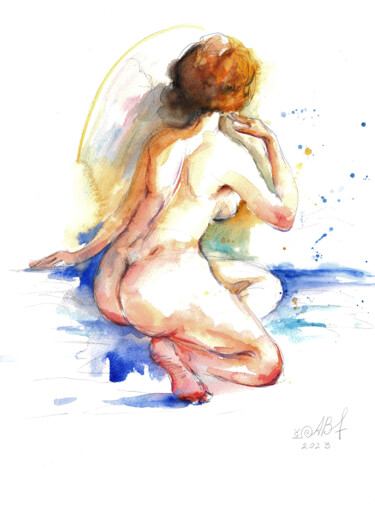 Malerei mit dem Titel "CITY GIRL #7" von Anna Bloomfield-Ravliuc, Original-Kunstwerk, Aquarell