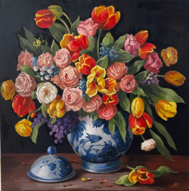 Malerei mit dem Titel "Flemish Bouquet" von Anna Reznikova, Original-Kunstwerk, Acryl Auf Keilrahmen aus Holz montiert