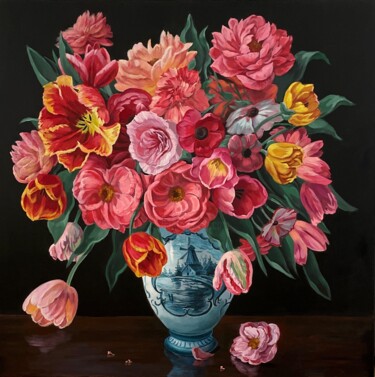 Painting titled "Bouquet de Pivoines…" by Anna Reznikova, Original Artwork, Acrylic