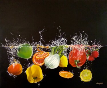 Painting titled "Vitamine" by Anna Rita Angiolelli, Original Artwork, Oil Mounted on Wood Stretcher frame