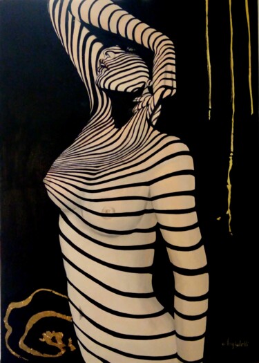 Painting titled "Black and white" by Anna Rita Angiolelli, Original Artwork, Oil Mounted on Wood Stretcher frame