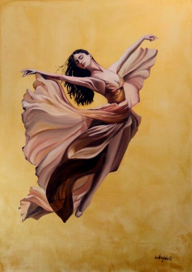Painting titled "Dance" by Anna Rita Angiolelli, Original Artwork, Oil Mounted on Wood Stretcher frame