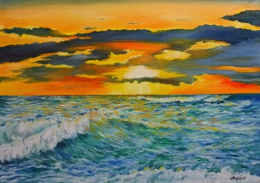 Pintura titulada "Tramonto sul mare" por Anna Rita Angiolelli, Obra de arte original, Oleo Montado en Bastidor de camilla de…