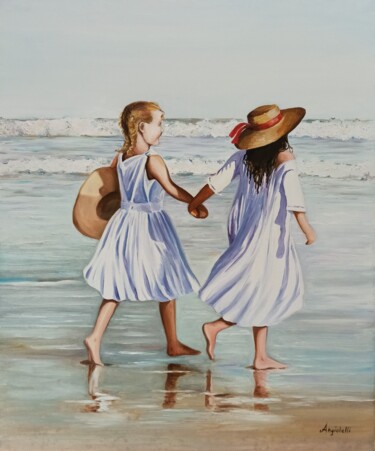 Pintura intitulada "On the beach" por Anna Rita Angiolelli, Obras de arte originais, Óleo Montado em Armação em madeira