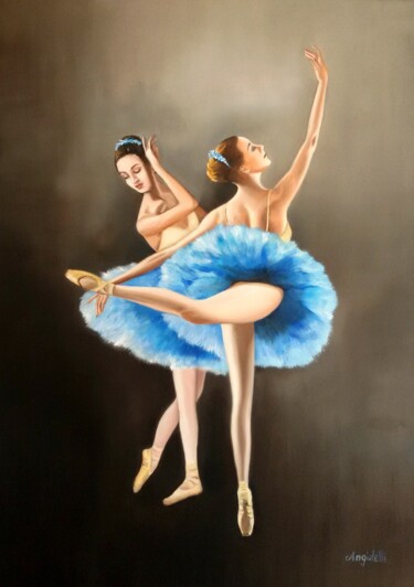 Painting titled "Dancers" by Anna Rita Angiolelli, Original Artwork, Oil Mounted on Wood Stretcher frame