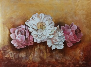 Painting titled "Flowers" by Anna Rita Angiolelli, Original Artwork, Oil Mounted on Wood Stretcher frame