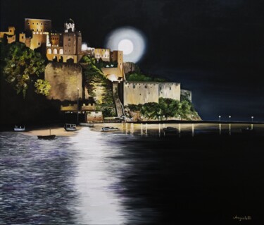 Painting titled "Magical night-Ischi…" by Anna Rita Angiolelli, Original Artwork, Oil Mounted on Wood Stretcher frame