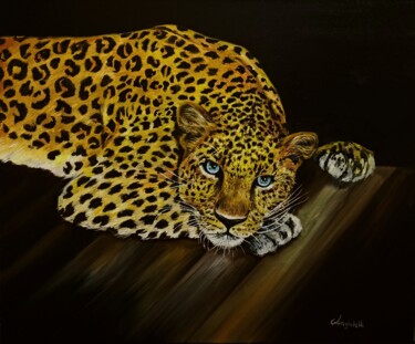 Painting titled "Feline charm" by Anna Rita Angiolelli, Original Artwork, Oil Mounted on Wood Stretcher frame