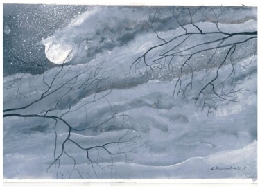 Pintura intitulada "Лунная ночь" por Anna Rogotneva, Obras de arte originais, Aquarela