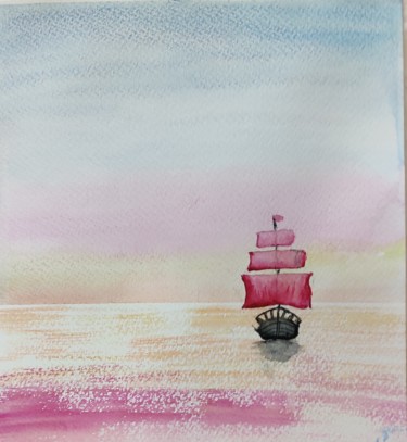 Картина под названием "Алые паруса," - Анна Роготнева, Подлинное произведение искусства, Акварель