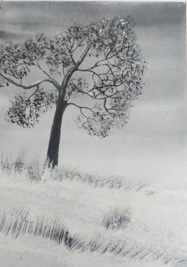 Картина под названием "гризайль . зима." - Анна Роготнева, Подлинное произведение искусства, Акварель
