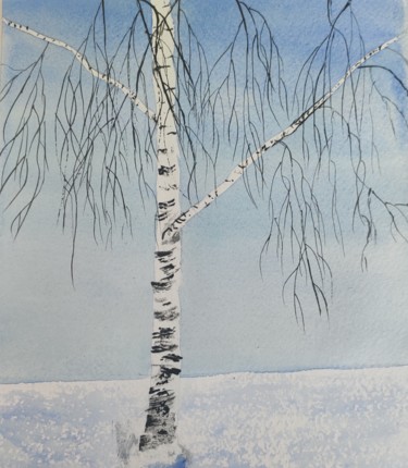Картина под названием "Зимняя берёза." - Анна Роготнева, Подлинное произведение искусства, Акварель