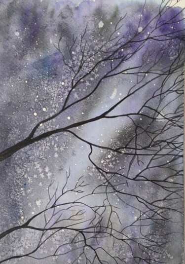 Peinture intitulée "Звёздная ночь" par Anna Rogotneva, Œuvre d'art originale, Aquarelle