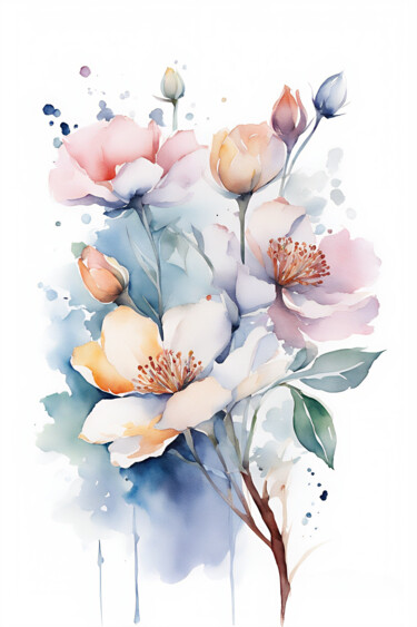 Painting titled "Flowers #3" by Anna Russo, Original Artwork, Watercolor