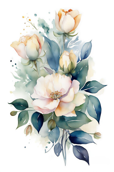 Malerei mit dem Titel "Flowers #5" von Anna Russo, Original-Kunstwerk, Aquarell