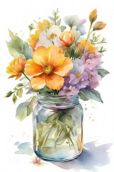 Цифровое искусство под названием "Bouquet of flowers…" - Anna Russo, Подлинное произведение искусства, Акварель