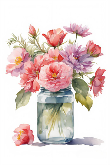 Digitale Kunst mit dem Titel "Bouquet of flowers…" von Anna Russo, Original-Kunstwerk, Aquarell