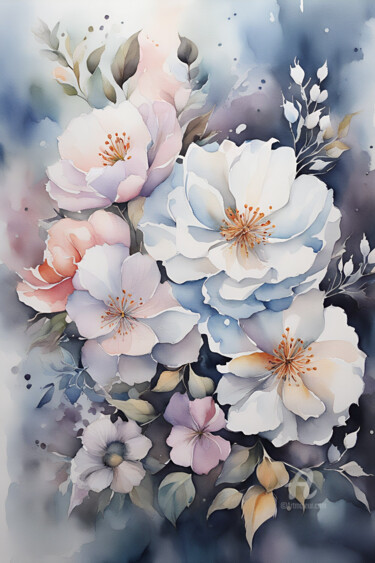 Цифровое искусство под названием "Flowers #11" - Anna Russo, Подлинное произведение искусства, Акварель