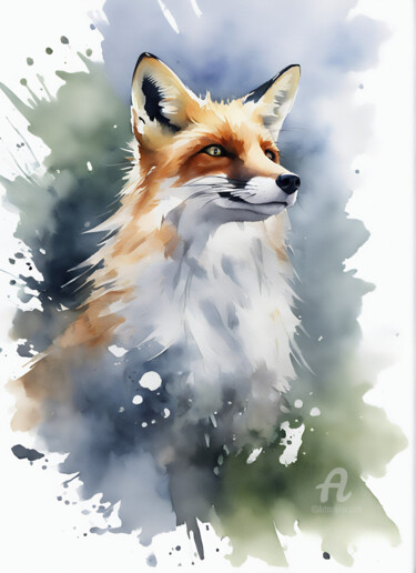 Peinture intitulée "Fox" par Anna Russo, Œuvre d'art originale, Aquarelle
