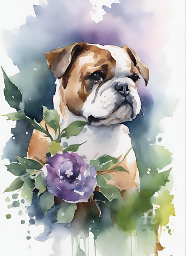 Painting titled "Bulldog" by Anna Russo, Original Artwork, Watercolor
