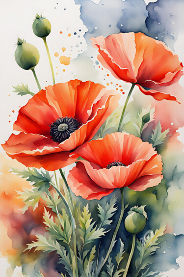 Arte digitale intitolato "Poppies" da Anna Russo, Opera d'arte originale, Pittura digitale