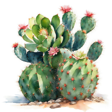 Digital Arts titled "Succulents and cact…" by Anna Russo, Original Artwork, Digital Painting