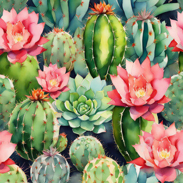 Arte digital titulada "Succulents and cact…" por Anna Russo, Obra de arte original, Acuarela
