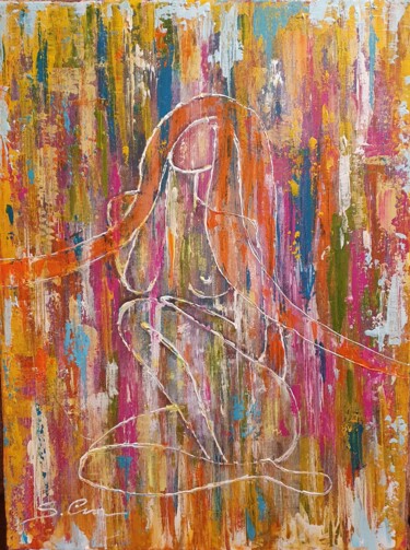 Картина под названием "A GIRL" - Anna Sargsyan, Подлинное произведение искусства, Акрил Установлен на Деревянная панель