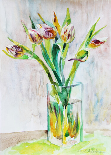 Pintura titulada "Тюльпаны" por Anna Savkina, Obra de arte original, Acuarela