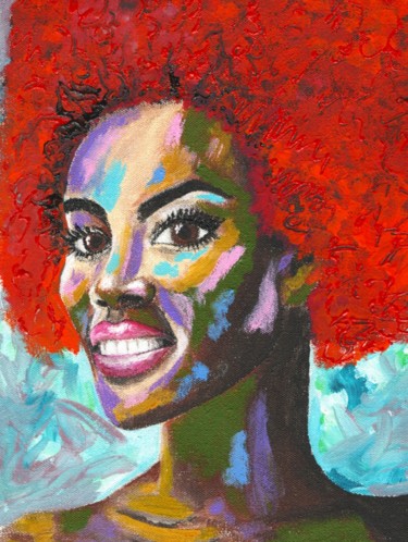 Картина под названием "Smiling african wom…" - Boystoys, Подлинное произведение искусства, Акрил Установлен на Деревянная ра…