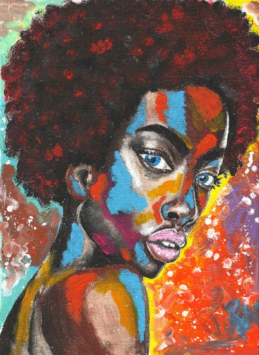 Картина под названием "Portrait of african…" - Boystoys, Подлинное произведение искусства, Акрил Установлен на Деревянная ра…