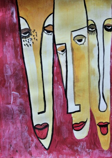 Painting titled ""3 Faces" Abstract…" by Anna Schönfeld, Original Artwork, Acrylic