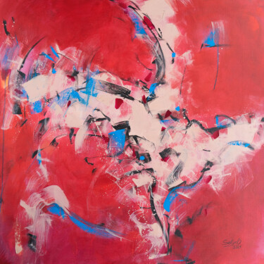 Painting titled "Red passion" by Anna Selina, Original Artwork, Acrylic Mounted on Wood Stretcher frame