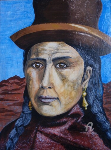Malarstwo zatytułowany „Peruvian woman” autorstwa Anna Serebrenoya, Oryginalna praca, Akryl