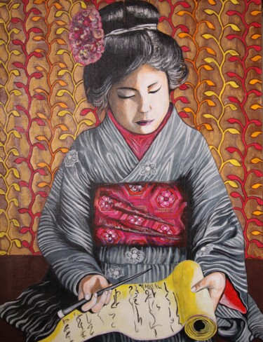Painting titled "japanese girl (anci…" by Anna Serebrenoya, Original Artwork, Acrylic